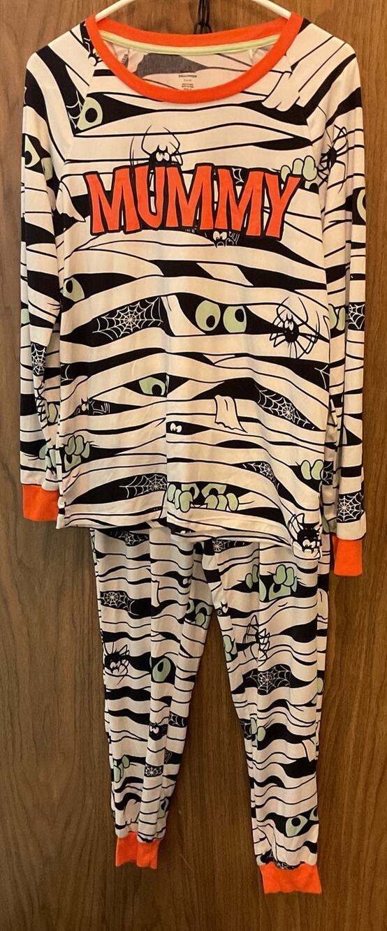 Halloween Womens Mummy Glow in Dark Pajama Set Sz S 4-6